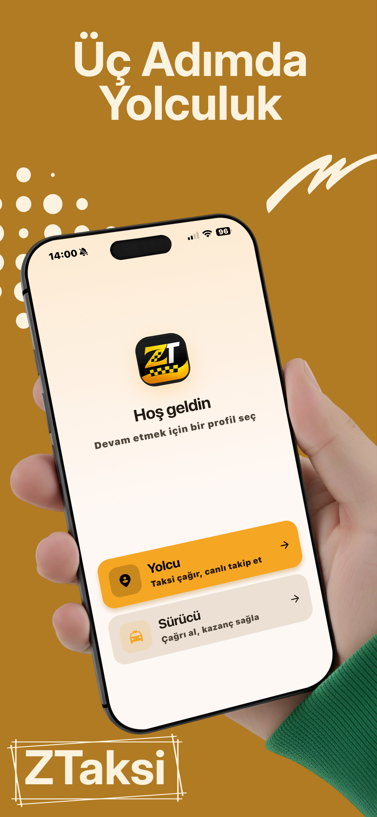 Üç adımda yolculuk — yolcu veya sürücü profili seç