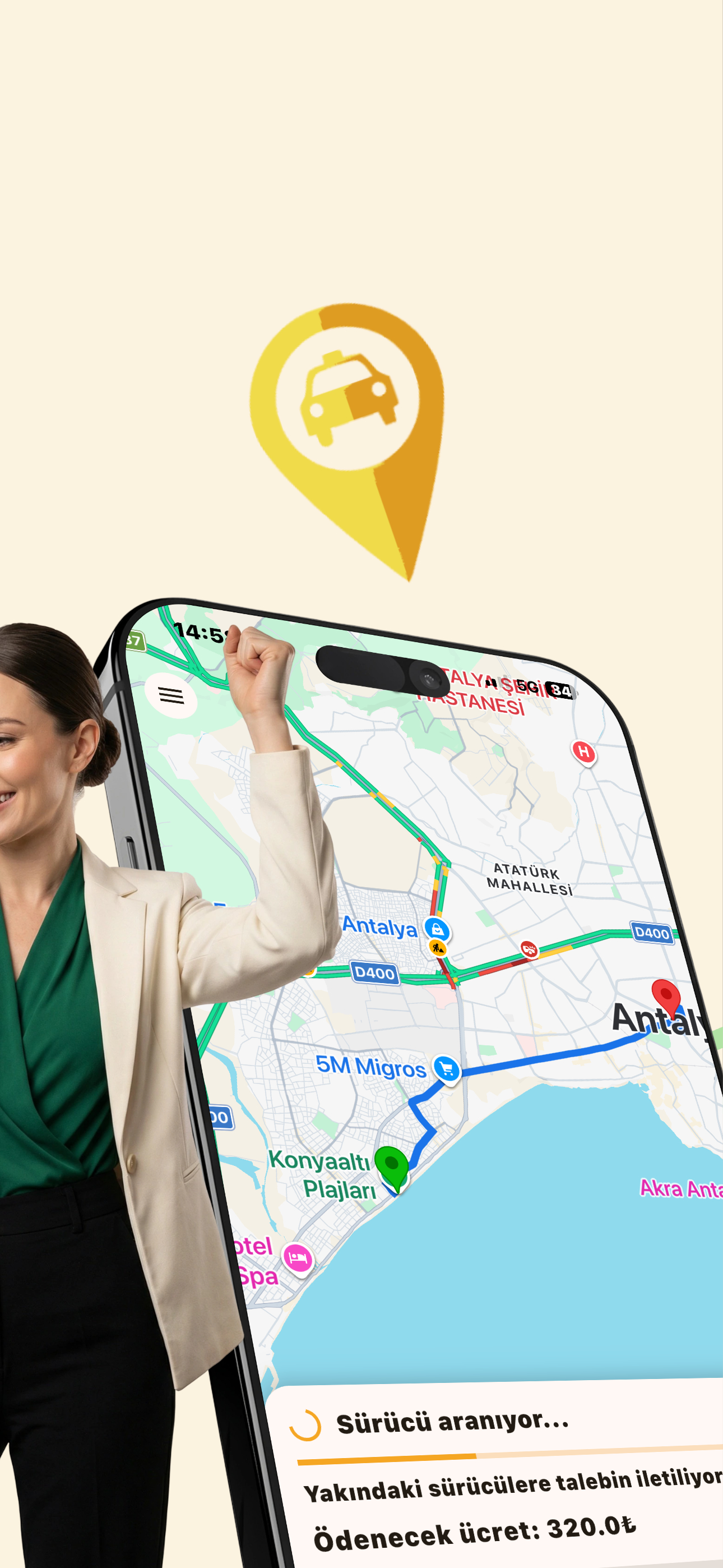 Harita üzerinde rota ve ücret